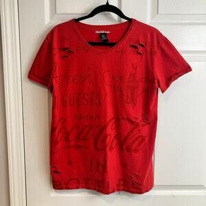 Coca Cola Jeans Y2K Cut Out Refresh Short Sleeve T Shirt Red Size S